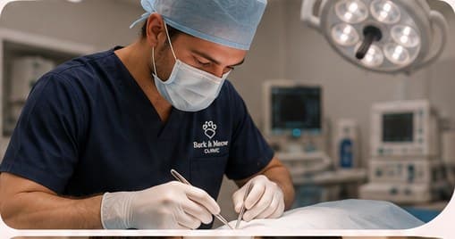 A veterinary surgeon concentrating during a procedure