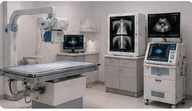 The Bark & Meow imaging room with digital x-ray and ultrasound equipment